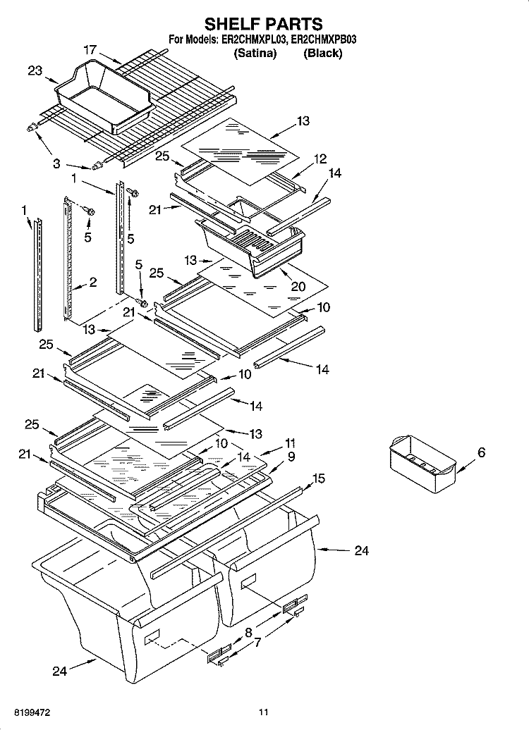SHELF PARTS, OPTIONAL PARTS Diagram and Parts List for ER2CHMXPL03  Whirlpool Refrigerator