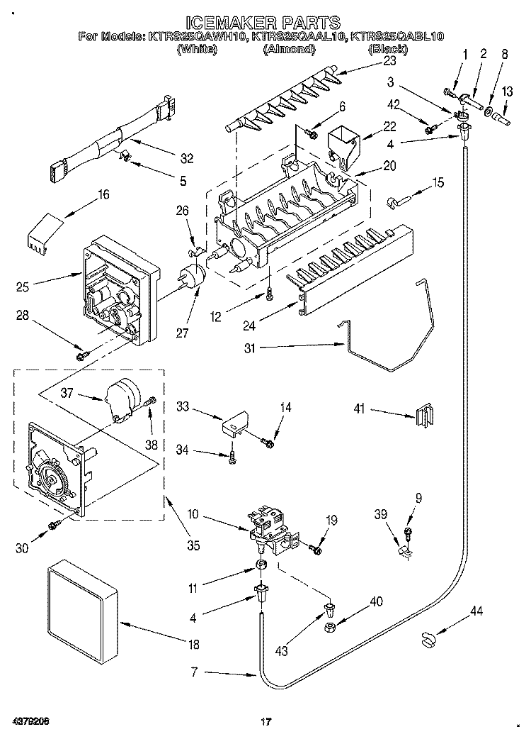 ICEMAKER Diagram and Parts List for KTRS25QAAL10  KitchenAid Refrigerator