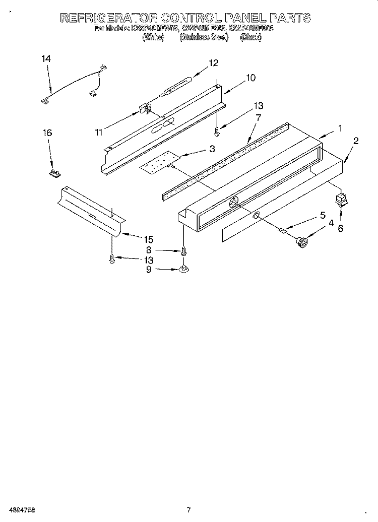 REFRIGERATOR CONTROL Diagram and Parts List for KSSP48MFB05  KitchenAid Refrigerator
