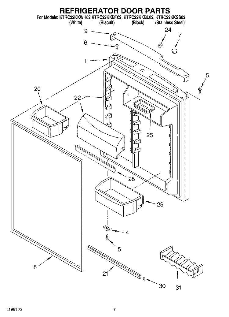 REFRIGERATOR DOOR Diagram and Parts List for KTRC22KKBL02  KitchenAid Refrigerator