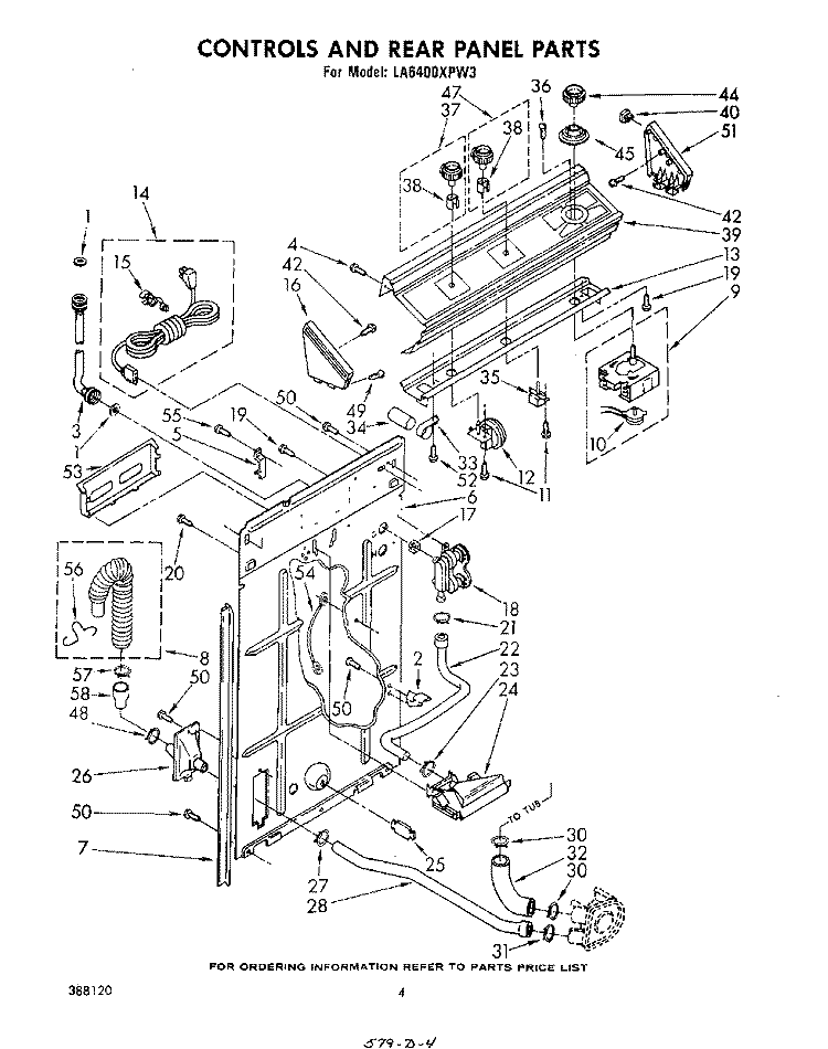 CONTROLS AND REAR PANEL Diagram and Parts List for LA6400XPW3  Whirlpool Washer