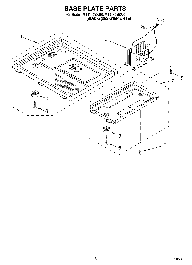 BASE PLATE Diagram and Parts List for MT4145SKQ0  Whirlpool Microwave