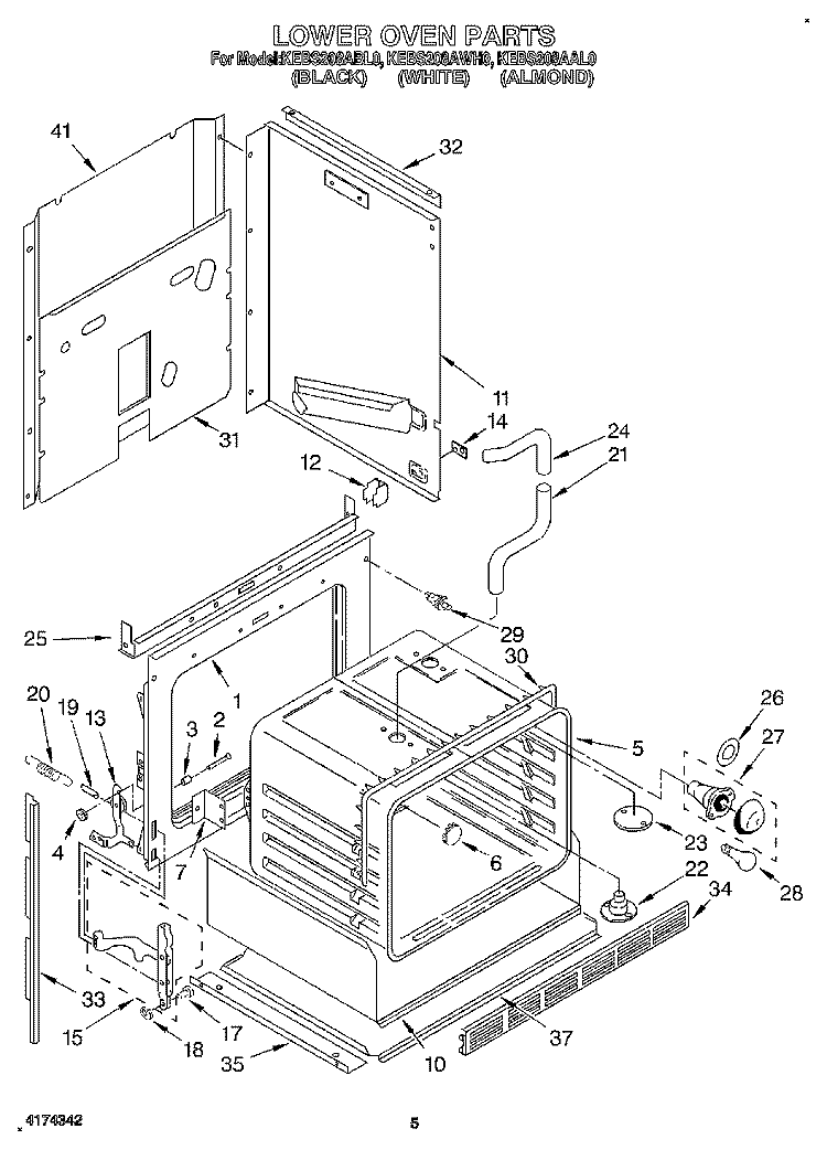 LOWER OVEN Diagram and Parts List for KEBS208AWH0  KitchenAid Wall Oven