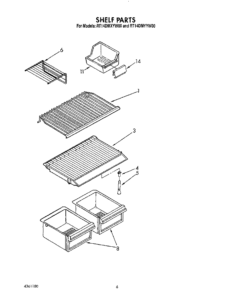 SHELF Diagram and Parts List for RT14DMXYW00  Roper Refrigerator