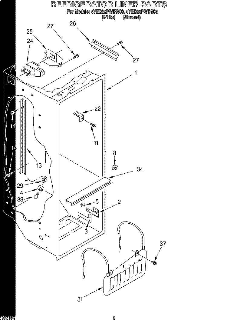 REFRIGERATOR LINER Diagram and Parts List for 4YED25PWDN00  Whirlpool Refrigerator