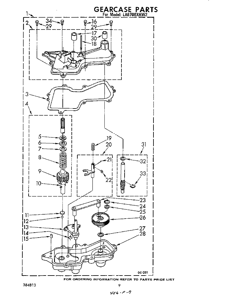GEARCASE Diagram and Parts List for LA6700XKW2  Whirlpool Washer