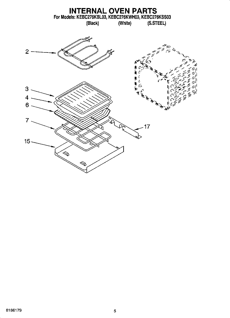 INTERNAL OVEN PARTS Diagram and Parts List for KEBC276KBL03  KitchenAid Wall Oven