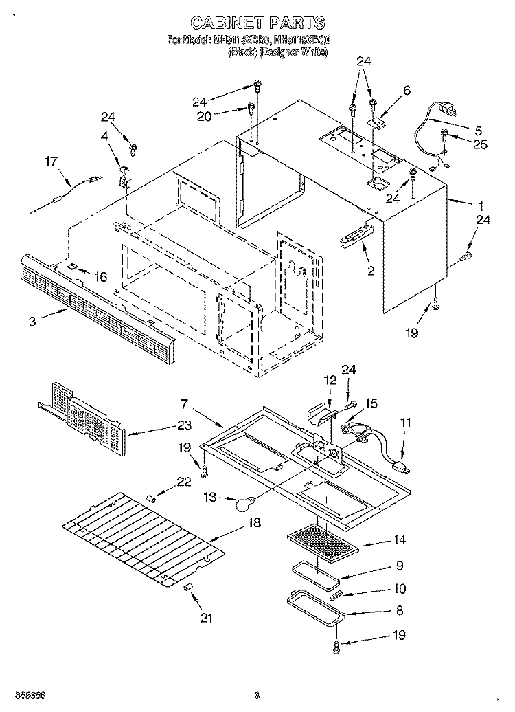 CABINET Diagram and Parts List for MH9115XBQ0  Whirlpool Microwave