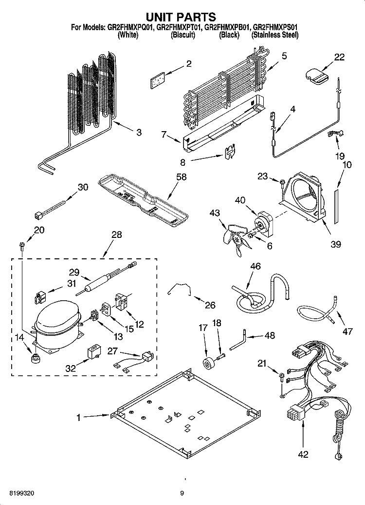 UNIT PARTS Diagram and Parts List for GR2FHMXPT01  Whirlpool Refrigerator