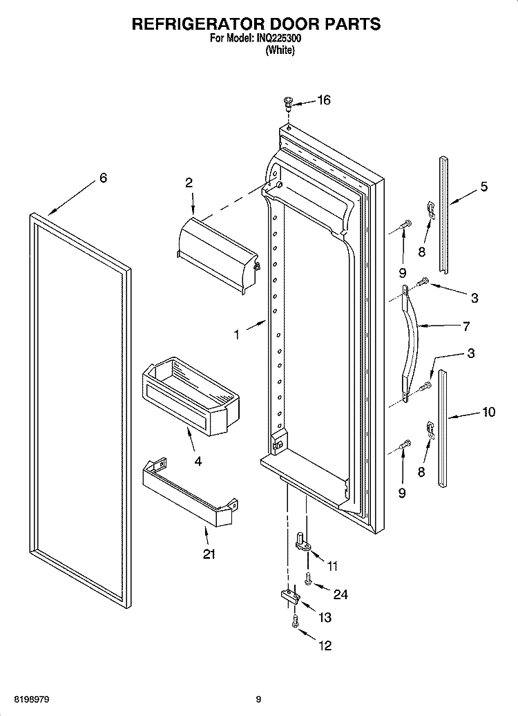 REFRIGERATOR DOOR PARTS Diagram and Parts List for INQ225300  Inglis Refrigerator