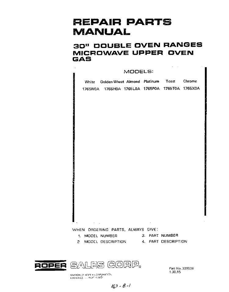 MAIN TOP Diagram and Parts List for 1765^0A  Whirlpool Range