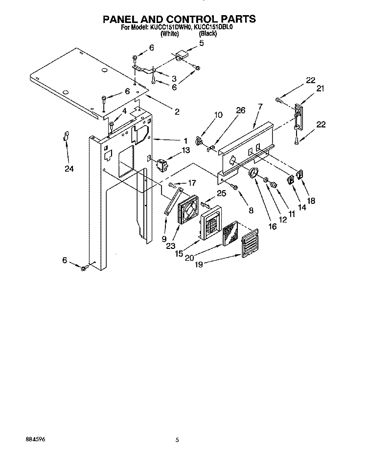 PANEL AND CONTROL Diagram and Parts List for KUCC151DBL0  KitchenAid Trash Compactor