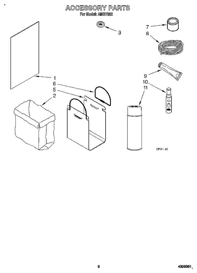 ACCESSORY Diagram and Parts List for AMB7552  Whirlpool Trash Compactor
