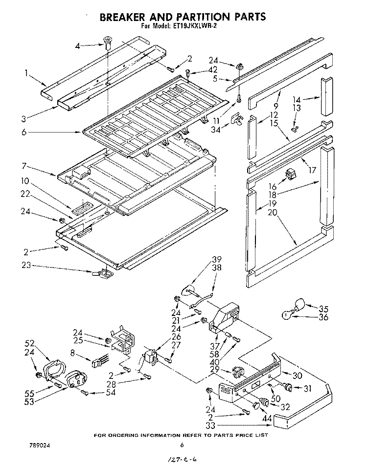BREAKER AND PARTITION Diagram and Parts List for ET19JKXLWR2  Whirlpool Refrigerator