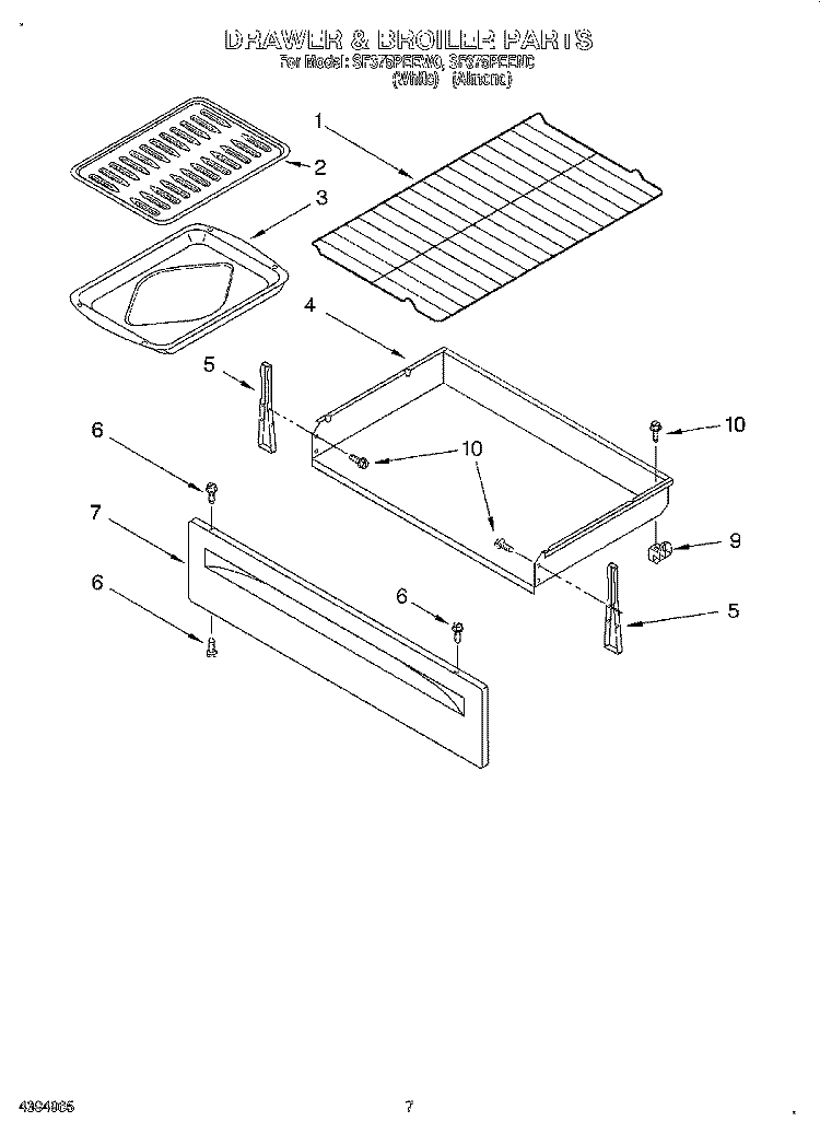 DRAWER AND BROILER Diagram and Parts List for SF375PEEW0  Whirlpool Range
