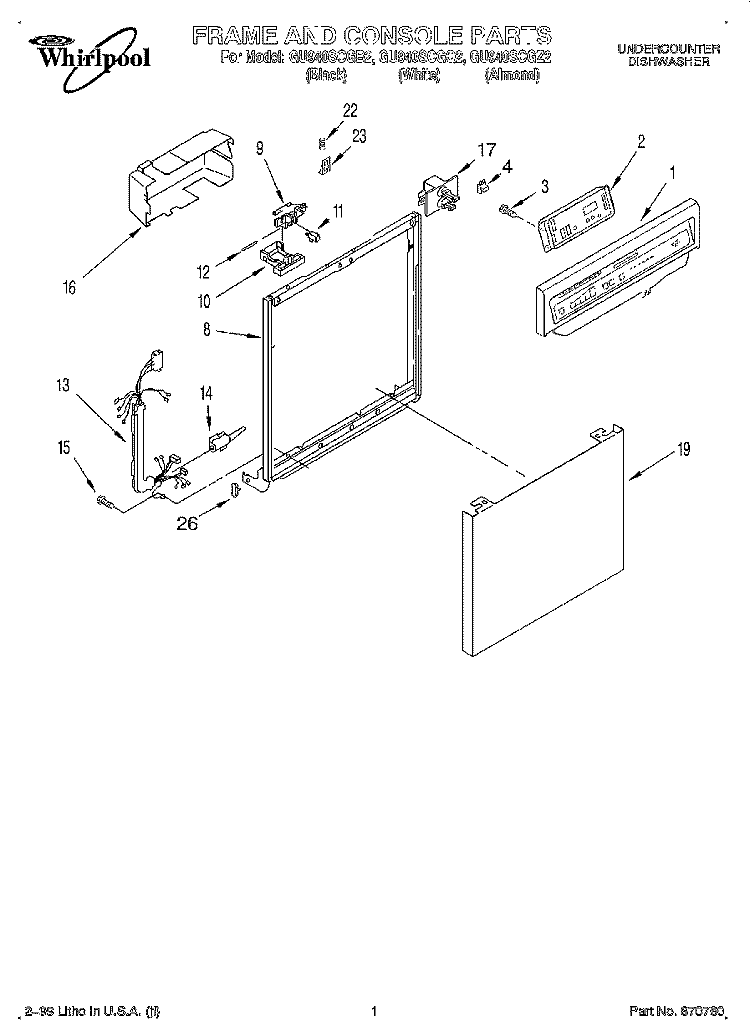 FRAME AND CONSOLE Diagram and Parts List for GU940SCGQ2  Whirlpool Dishwasher