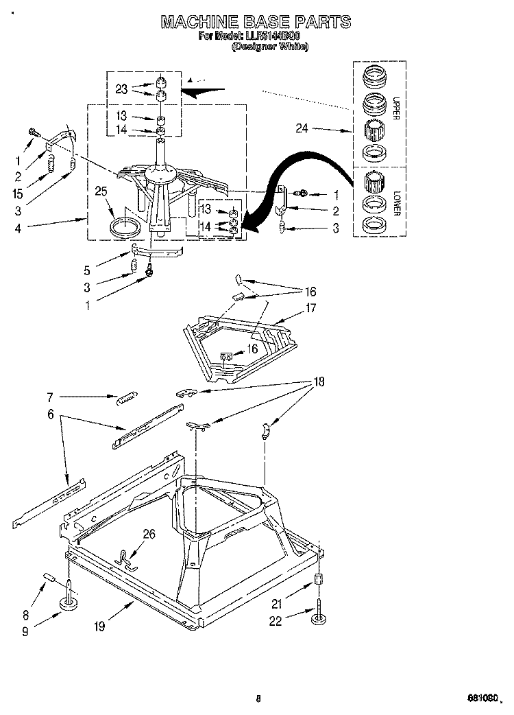 MACHINE BASE Diagram and Parts List for LLR5144BQ0  Whirlpool Washer
