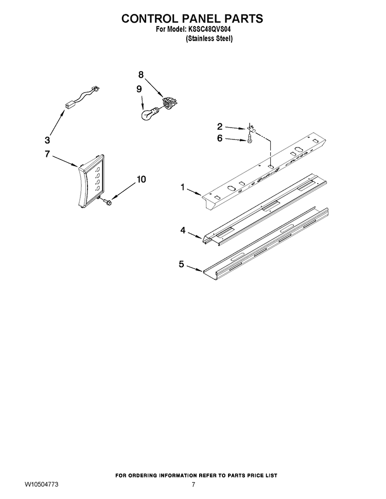 CONTROL PANEL PARTS Diagram and Parts List for KSSC48QVS04  KitchenAid Refrigerator