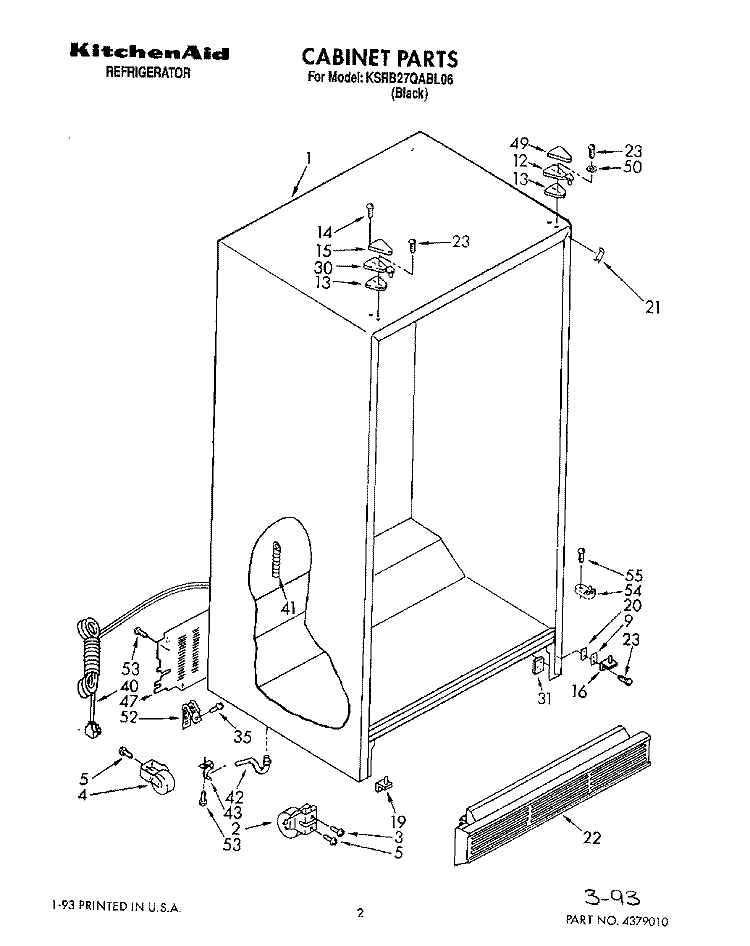 CABINET Diagram and Parts List for KSRB27QABL06  KitchenAid Refrigerator