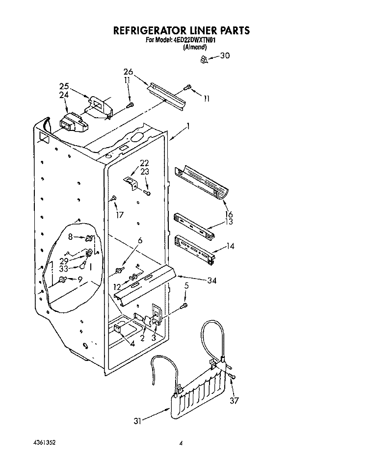REFRIGERATOR LINER Diagram and Parts List for 4ED22DWXTN01  Whirlpool Refrigerator