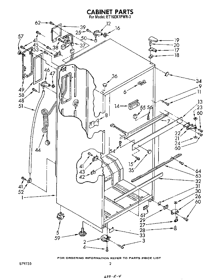 CABINET Diagram and Parts List for ET16EK1PWR3  Whirlpool Refrigerator