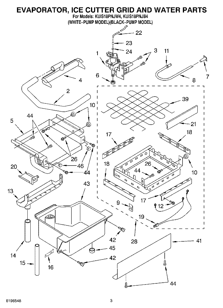 EVAPORATOR ICE CUTTER GRID AND WATER PARTS Diagram and Parts List for KUIS18PNJW4  KitchenAid Ice Maker