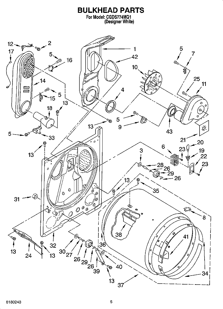 BULKHEAD PARTS Diagram and Parts List for CGDS774MQ1  Crosley Dryer
