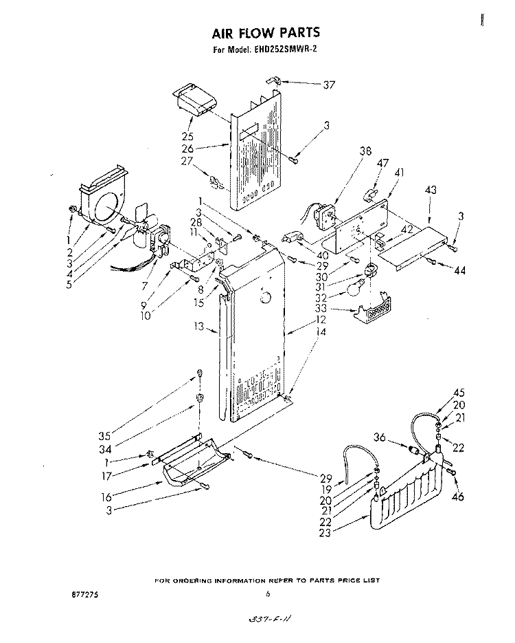 AIR FLOW Diagram and Parts List for EHD252SMWR2  Whirlpool Refrigerator