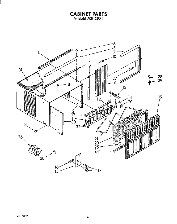 CABINET Diagram and Parts List for ACM102XX1  Whirlpool Air Conditioner