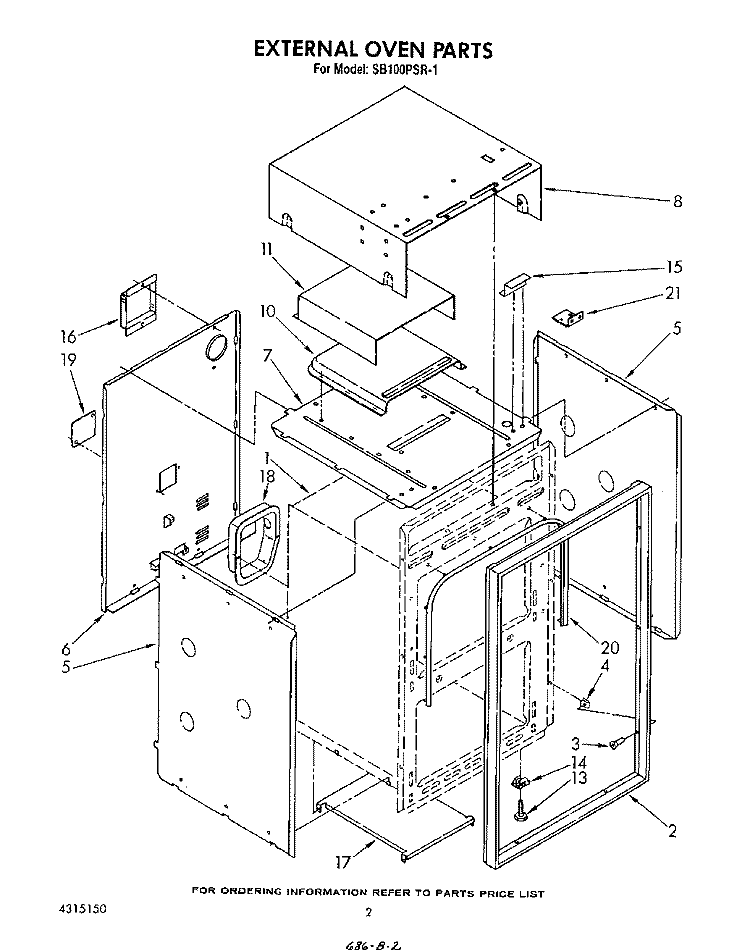 EXTERNAL OVEN Diagram and Parts List for SB100PSR1  Whirlpool Range