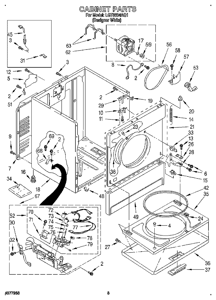 CABINET Diagram and Parts List for LGT6634AQ1  Whirlpool Dryer