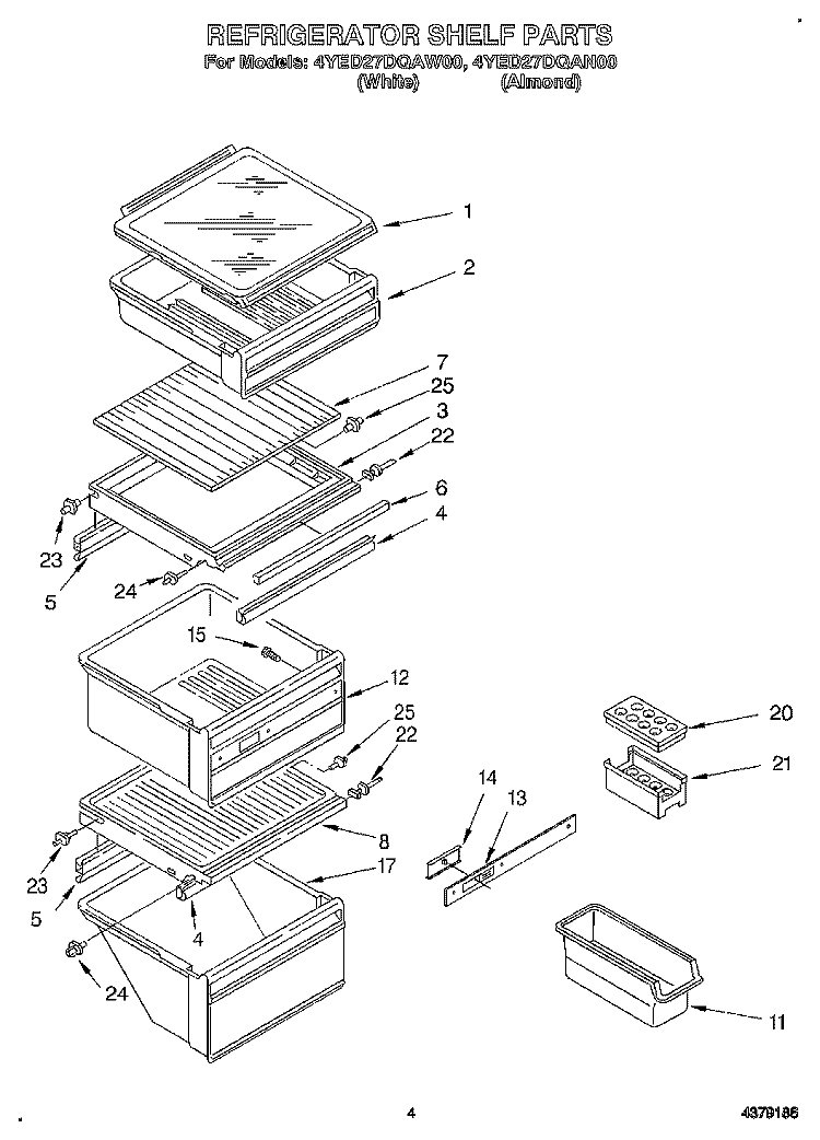 REFRIGERATOR SHELF Diagram and Parts List for 4YED27DQAN00  Whirlpool Refrigerator