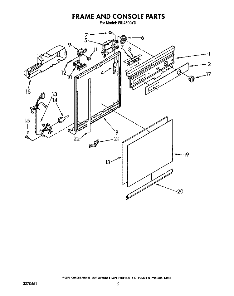 FRAME AND CONSOLE Diagram and Parts List for WU4500Y0  Roper Dishwasher