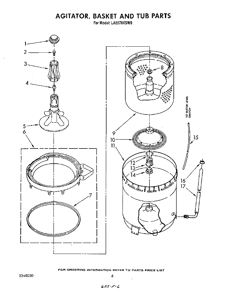 AGITATOR, BASKET AND TUB Diagram and Parts List for LA5578XSW0  Whirlpool Washer