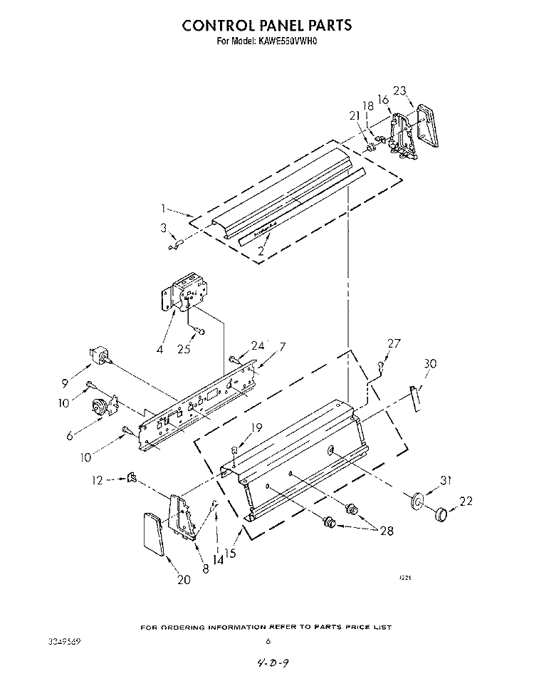 CONTROL PANEL Diagram and Parts List for KAWE550VAL0  KitchenAid Washer