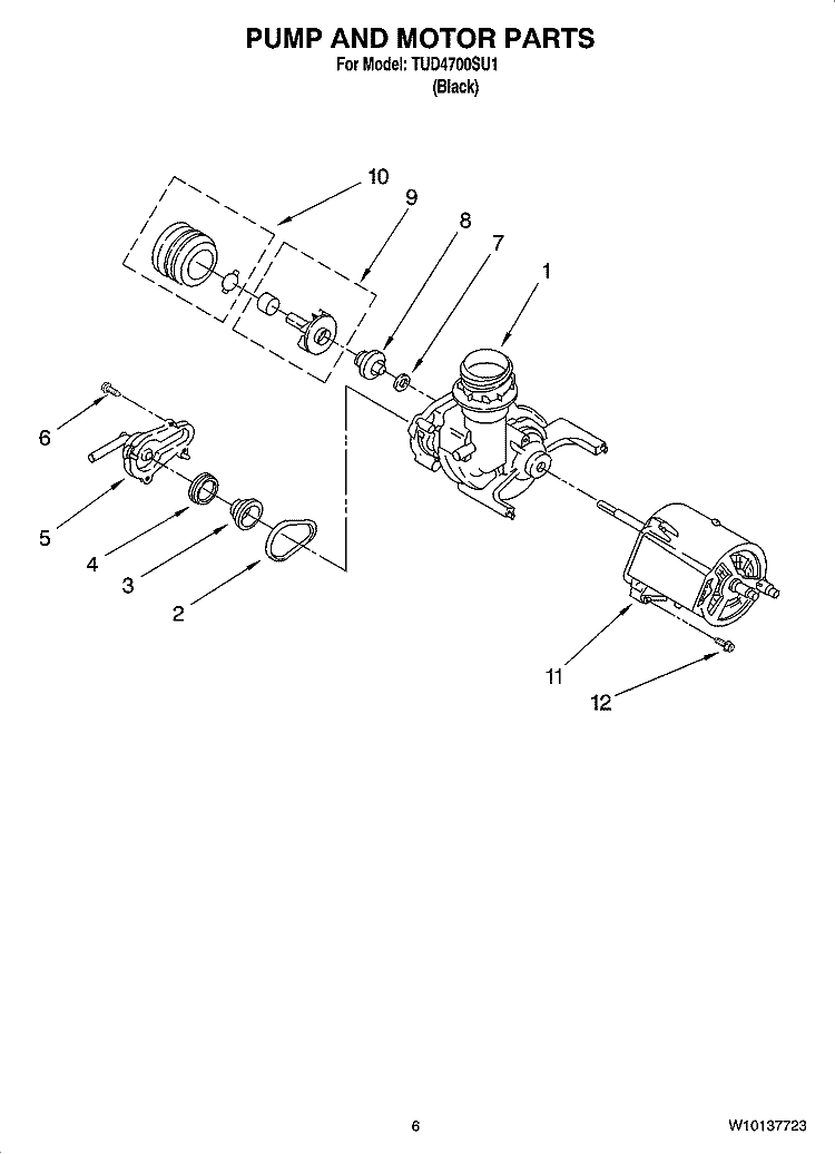 PUMP AND MOTOR PARTS Diagram and Parts List for TUD4700SU1  Estate Dishwasher