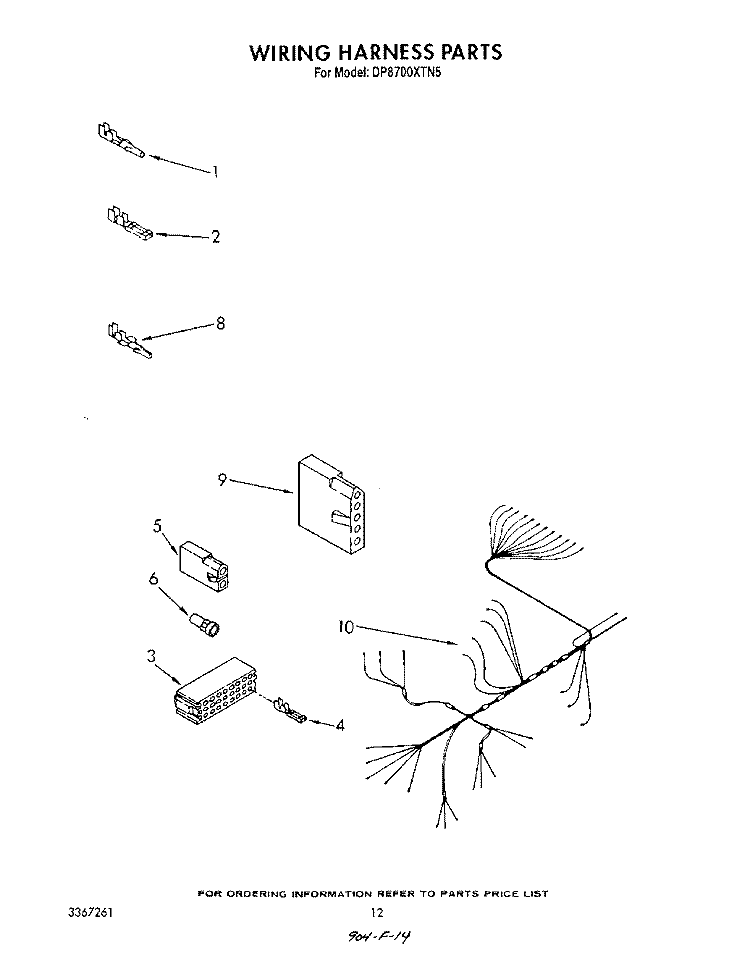 WIRING HARNESS Diagram and Parts List for DP8700XTN5  Whirlpool Dishwasher