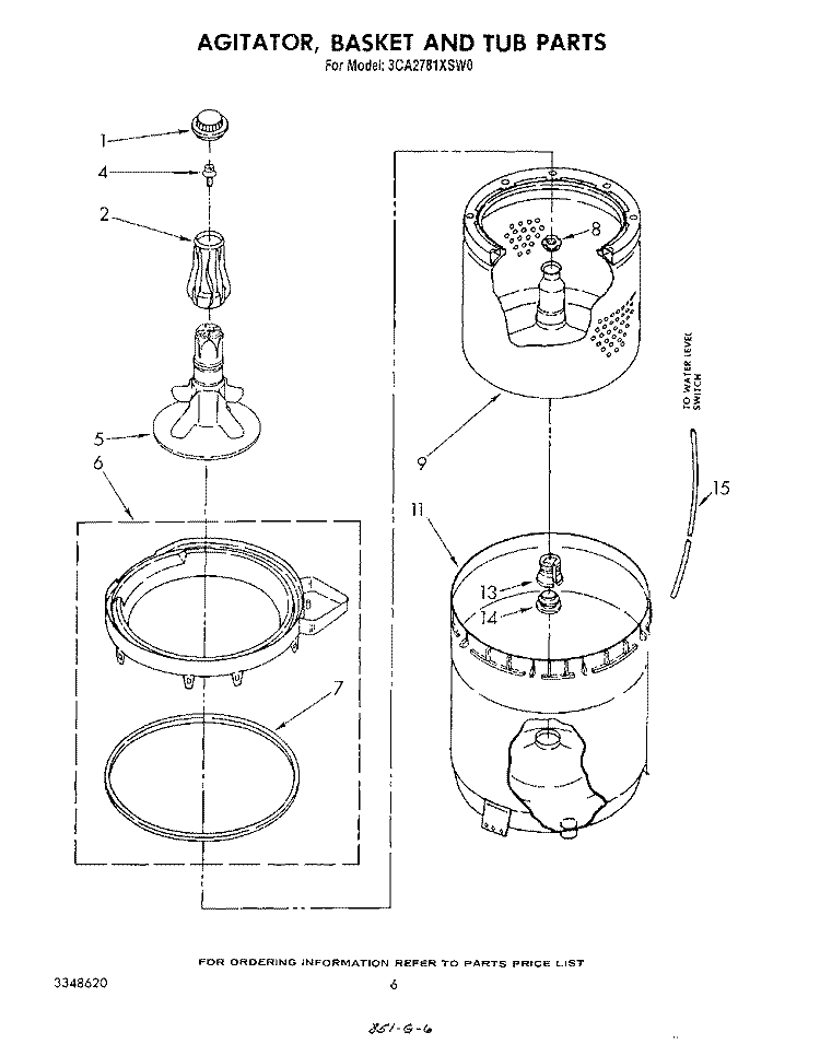 AGITATOR, BASKET AND TUB Diagram and Parts List for 3CA2781XSW0  Whirlpool Washer