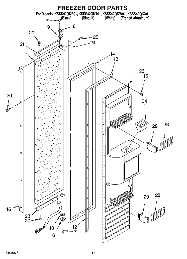 FREEZER DOOR Diagram and Parts List for KSSS42QKW01  KitchenAid Refrigerator
