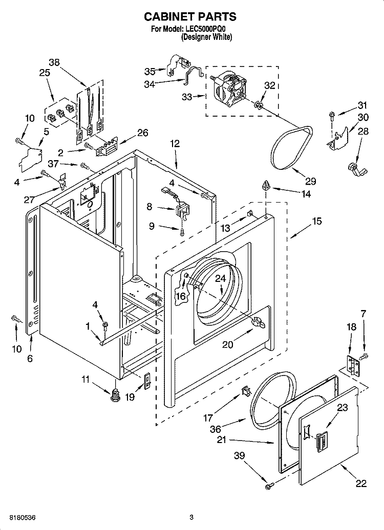 CABINET PARTS Diagram and Parts List for LEC5000PQ0  Whirlpool Dryer