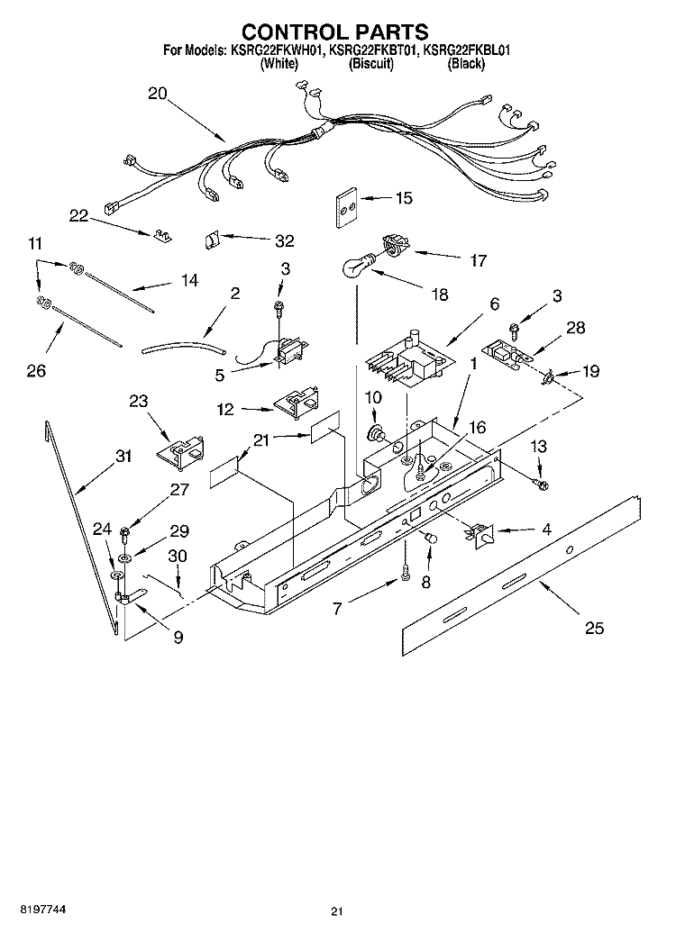 CONTROL, OPTIONAL Diagram and Parts List for KSRG22FKBL01  KitchenAid Refrigerator