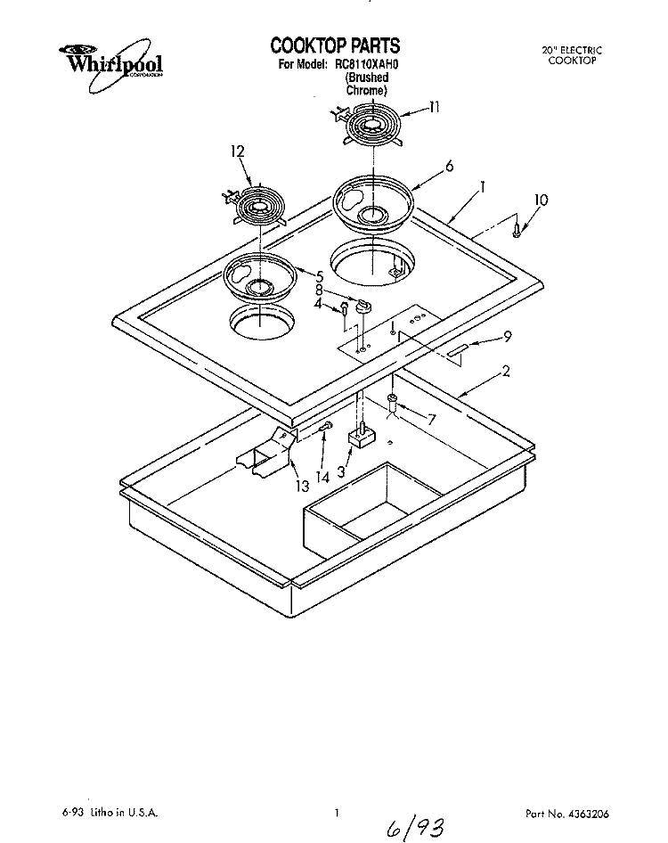 SECTION Diagram and Parts List for RC8110XAH0  Whirlpool Cooktop