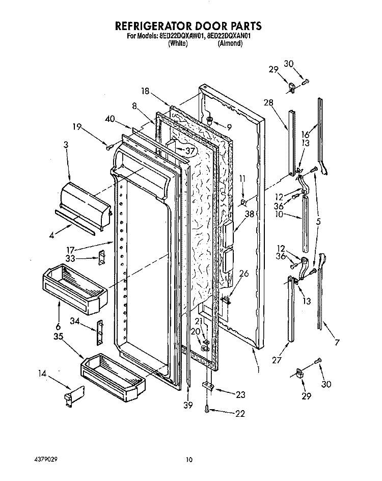 REFRIGERATOR DOOR Diagram and Parts List for 8ED22DQXAN01  Whirlpool Refrigerator