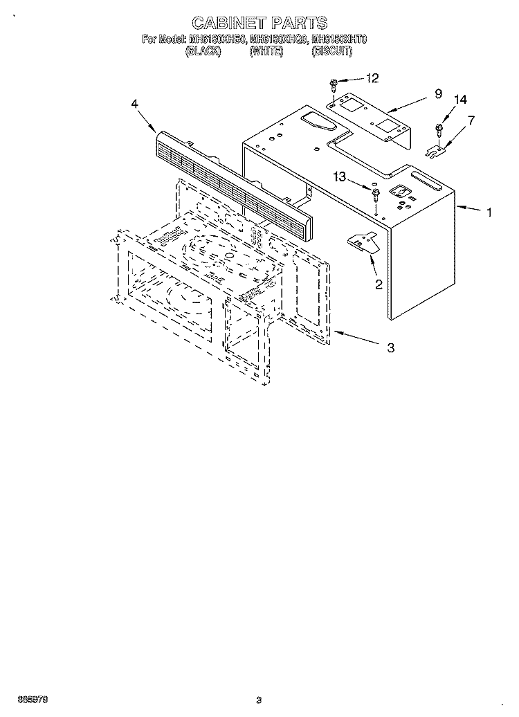 CABINET Diagram and Parts List for MH6150XHT0  Whirlpool Microwave