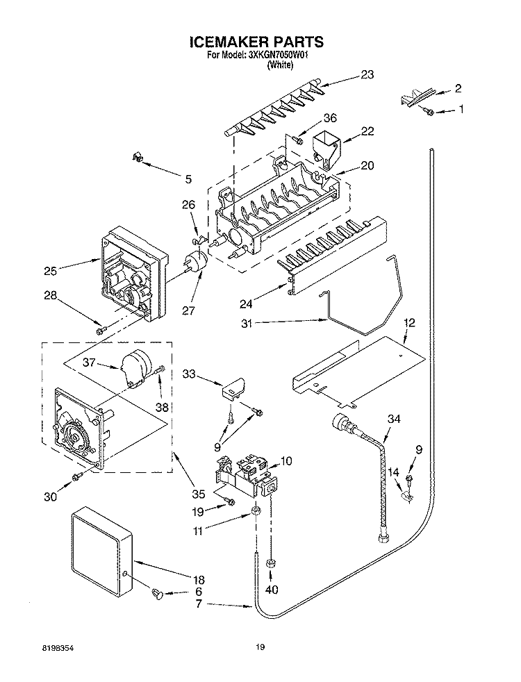 ICE MAKER Diagram and Parts List for 3XKGN7050W01  Whirlpool Refrigerator