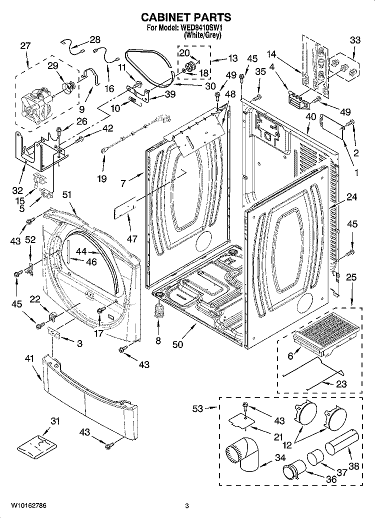 CABINET PARTS Diagram and Parts List for WED8410SW1  Whirlpool Dryer
