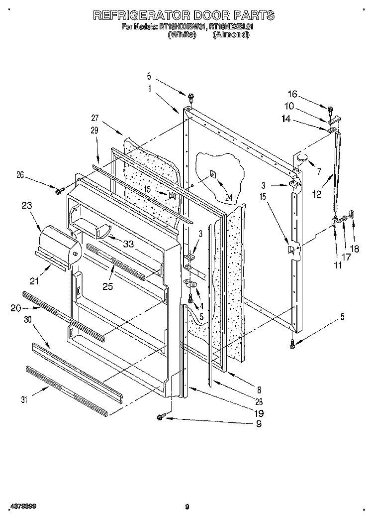 REFRIGERATOR DOOR, LIT/OPTIONAL Diagram and Parts List for RT18HDXBL01  Roper Refrigerator