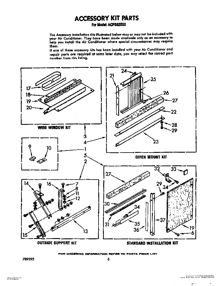 ACCESSORY KIT Diagram and Parts List for ACPS82XS0  Whirlpool Air Conditioner