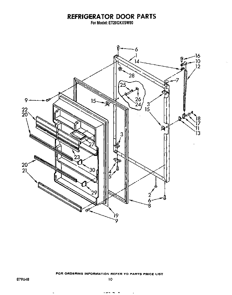REFRIGERATOR DOOR , LIT/OPTIONAL Diagram and Parts List for ET20GKXSW00  Whirlpool Refrigerator