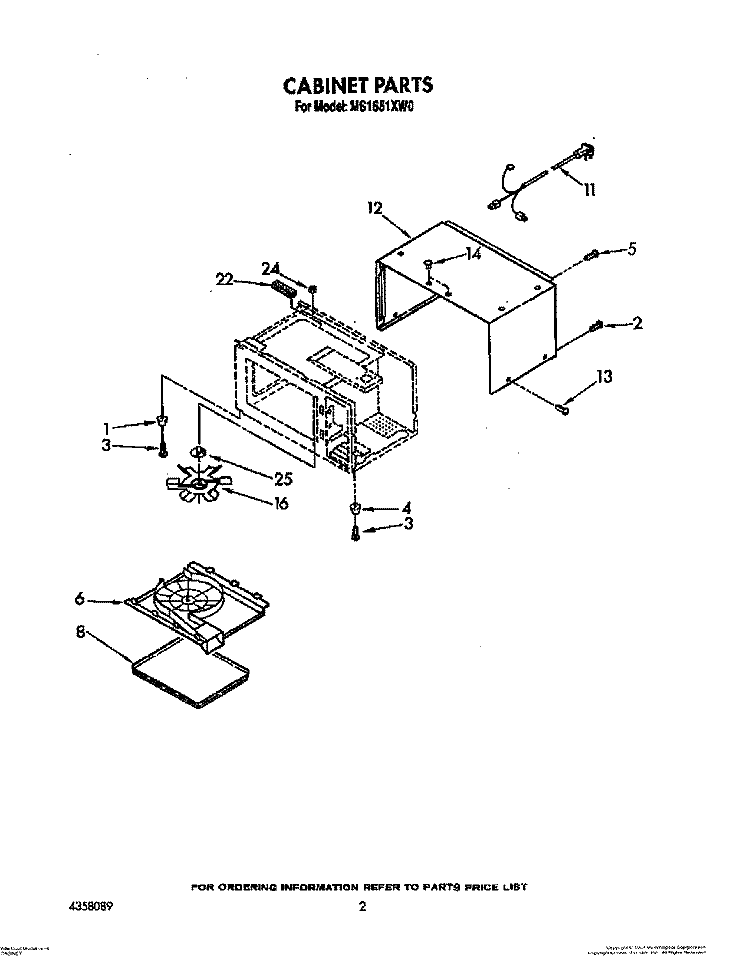 CABINET Diagram and Parts List for MS1651XW0  Whirlpool Microwave
